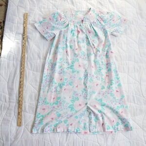 VTG Breakfast Club Floral Print Button Front Short Sleeve Nightgown House Coat M